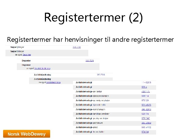 Registertermer (2) Registertermer har henvisninger til andre registertermer 