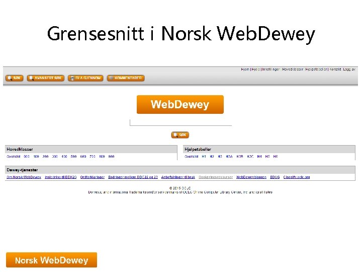 Grensesnitt i Norsk Web. Dewey 