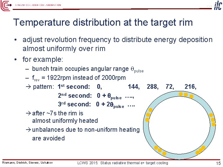 Temperature distribution at the target rim • adjust revolution frequency to distribute energy deposition