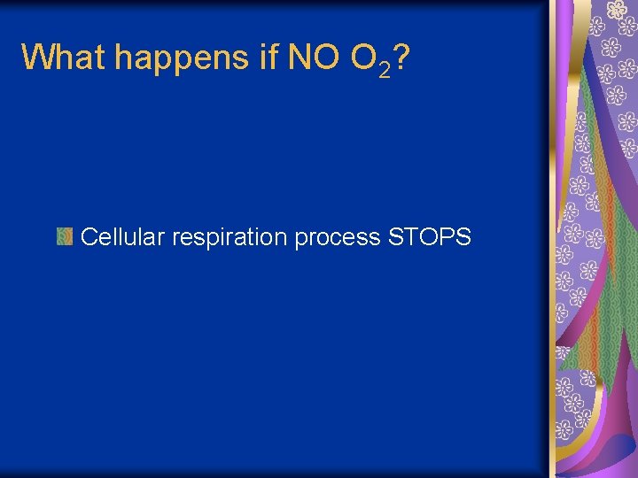 What happens if NO O 2? Cellular respiration process STOPS 