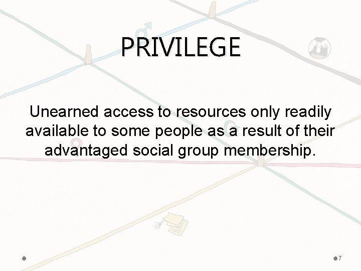 PRIVILEGE Unearned access to resources only readily available to some people as a result