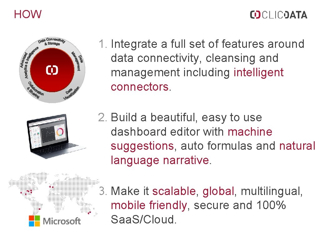 HOW 1. Integrate a full set of features around data connectivity, cleansing and management