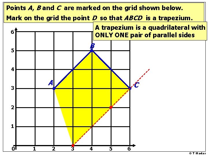 Points A, B and C are marked on the grid shown below. Mark on