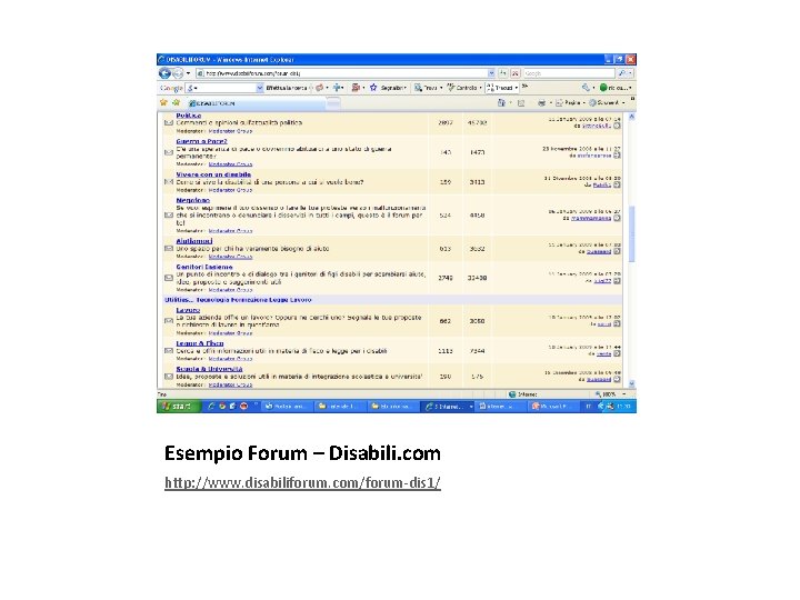 Esempio Forum – Disabili. com http: //www. disabiliforum. com/forum-dis 1/ 