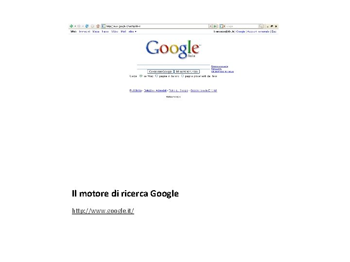 Il motore di ricerca Google http: //www. google. it/ 