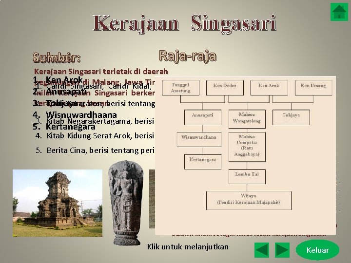 Kerajaan Singasari Sumber: Lokasi: Raja-raja Kerajaan Singasari terletak di daerah 1. Ken Arokdi Malang,