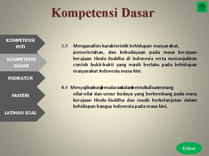 Kompetensi Dasar KOMPETENSI INTI KOMPETENSI DASAR 3. 6 Menganalisis karakteristik kehidupan masyarakat, pemerintahan, dan