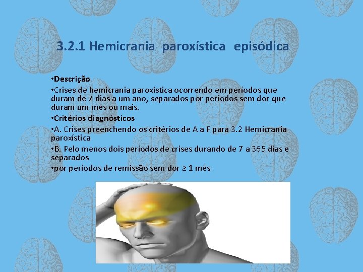 3. 2. 1 Hemicrania paroxística episódica • Descrição • Crises de hemicrania paroxística ocorrendo