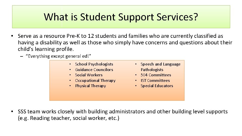 What is Student Support Services? • Serve as a resource Pre-K to 12 students