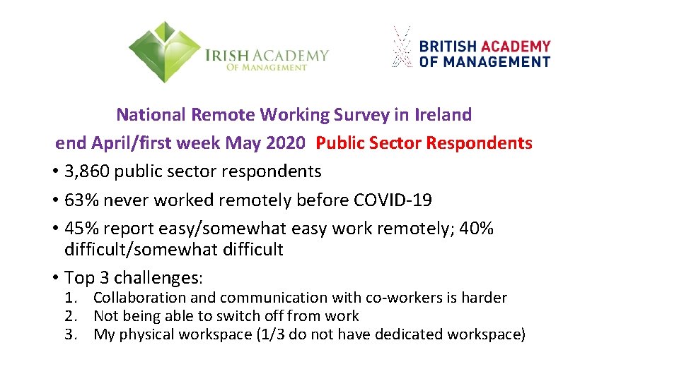 National Remote Working Survey in Ireland end April/first week May 2020 Public Sector Respondents