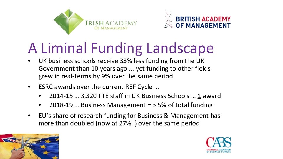 A Liminal Funding Landscape • • • UK business schools receive 33% less funding