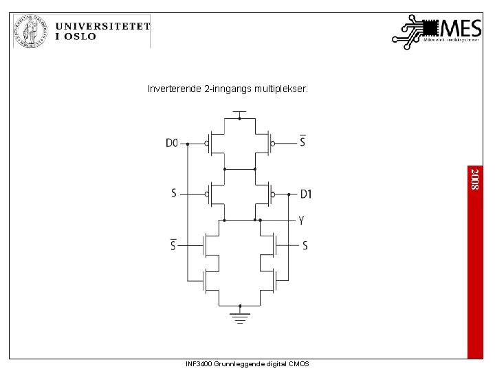 Inverterende 2 -inngangs multiplekser: 2008 INF 3400 Grunnleggende digital CMOS 