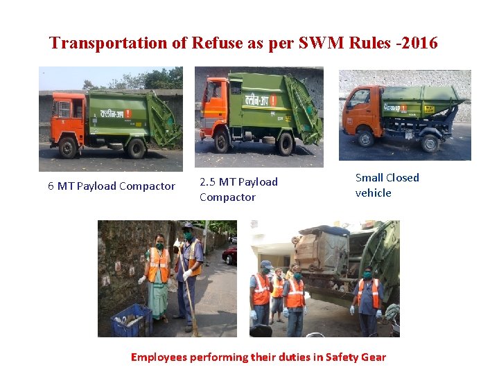 Transportation of Refuse as per SWM Rules -2016 6 MT Payload Compactor 2. 5