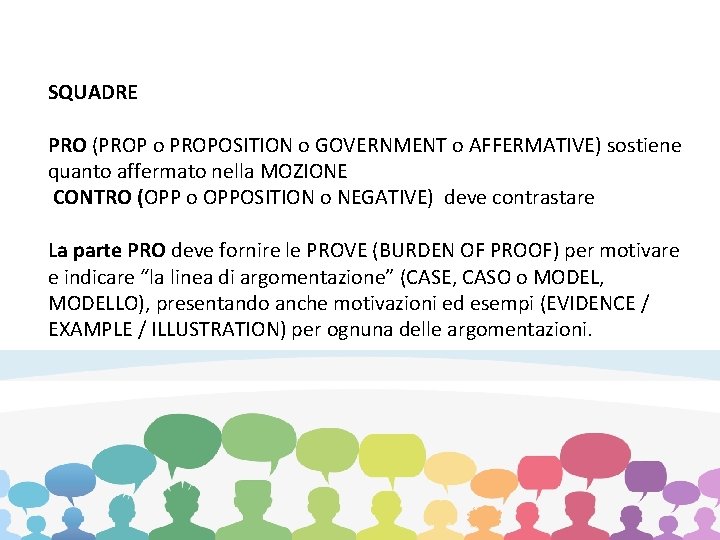 SQUADRE PRO (PROP o PROPOSITION o GOVERNMENT o AFFERMATIVE) sostiene quanto affermato nella MOZIONE