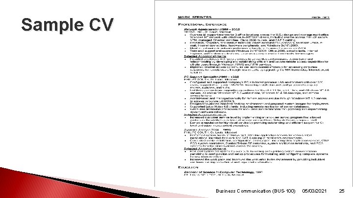 Sample CV Business Communication (BUS-100) 05/03/2021 25 