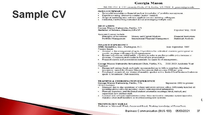 Sample CV Business Communication (BUS-100) 05/03/2021 37 