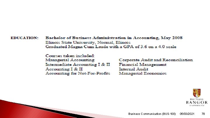 Business Communication (BUS-100) 05/03/2021 78 