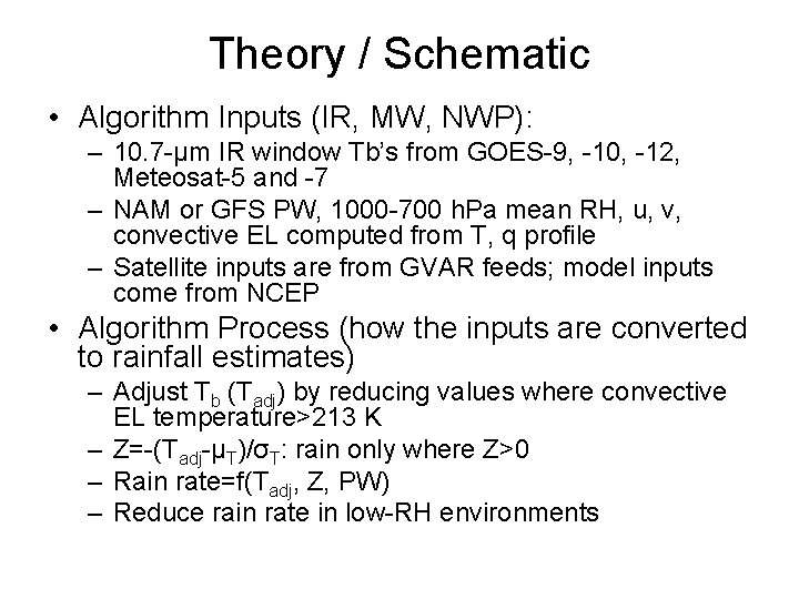 Theory / Schematic • Algorithm Inputs (IR, MW, NWP): – 10. 7 -µm IR