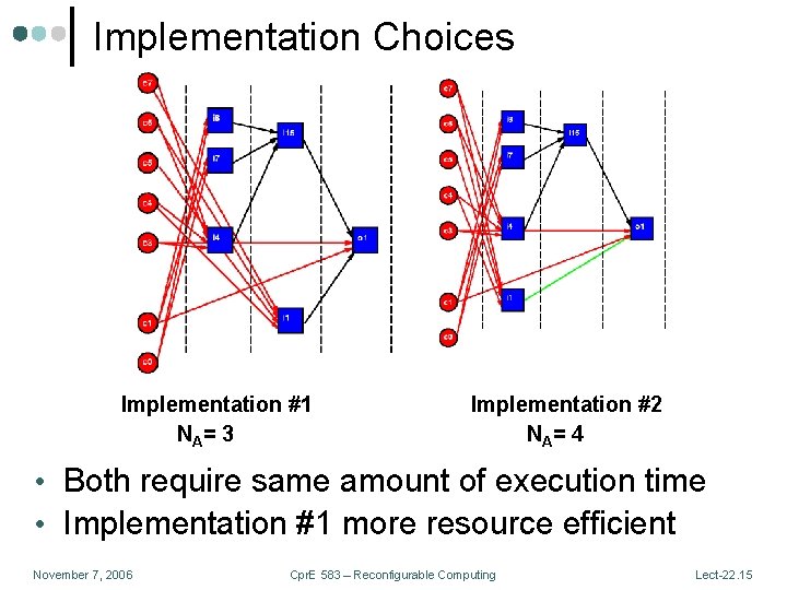Implementation Choices Implementation #1 NA= 3 Implementation #2 NA= 4 • Both require same