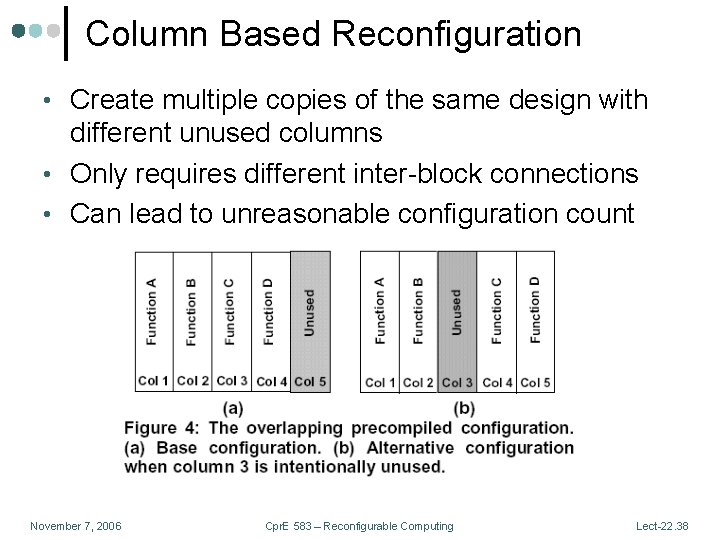Column Based Reconfiguration • Create multiple copies of the same design with different unused