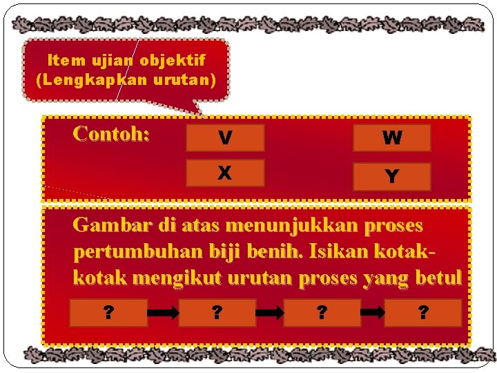 Item ujian objektif (Lengkapkan urutan) Contoh: V W X Y Gambar di atas menunjukkan