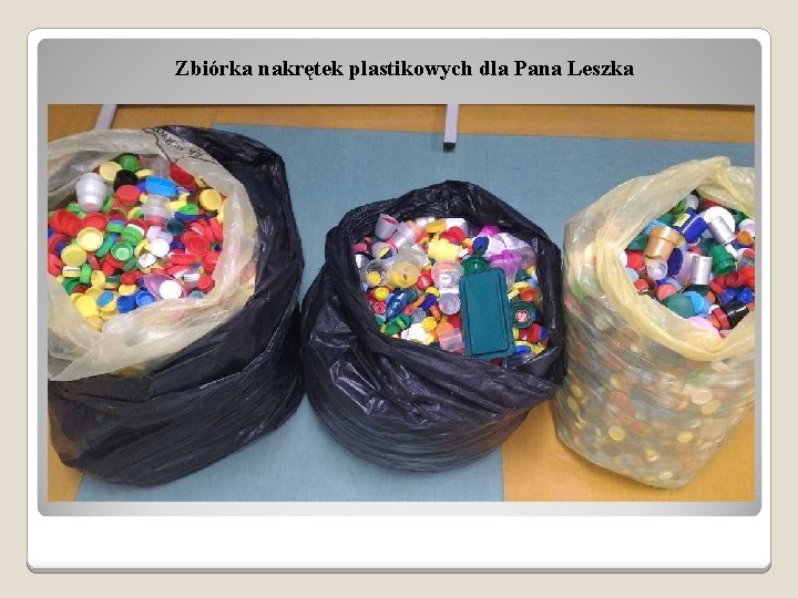 Zbiórka nakrętek plastikowych dla Pana Leszka 