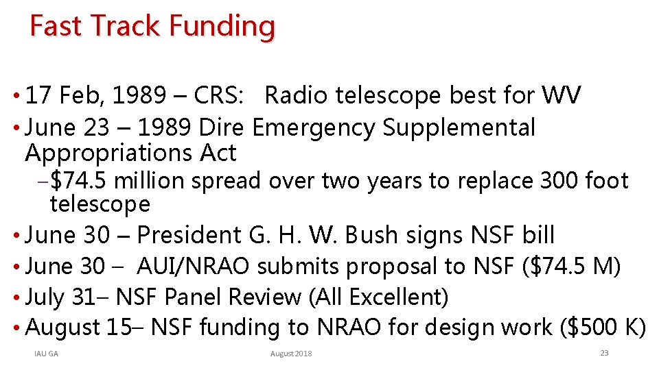 Fast Track Funding • 17 Feb, 1989 ‒ CRS: Radio telescope best for WV