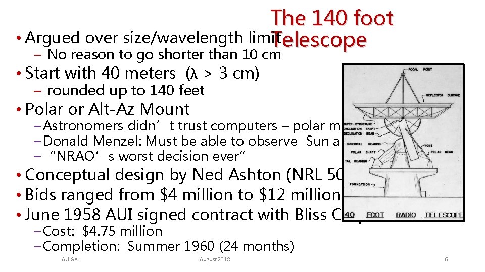The 140 foot • Argued over size/wavelength limit Telescope – No reason to go