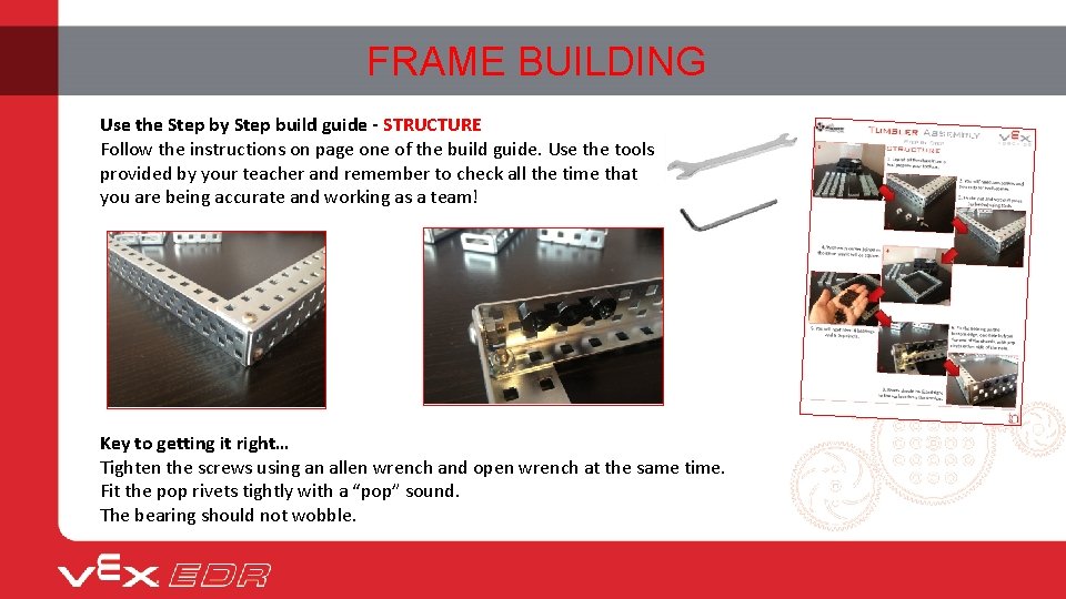 FRAME BUILDING Use the Step by Step build guide - STRUCTURE Follow the instructions