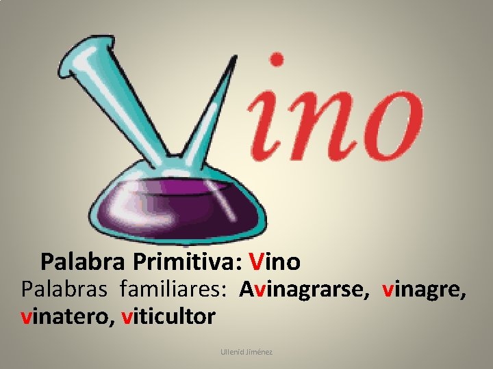 Palabra Primitiva: Vino Palabras familiares: Avinagrarse, vinagre, vinatero, viticultor Ullenid Jiménez 