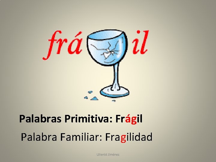 Palabras Primitiva: Frágil Palabra Familiar: Fragilidad Ullenid Jiménez 