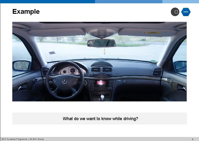 Example � What do we want to know while driving? BOC Academy Programme |