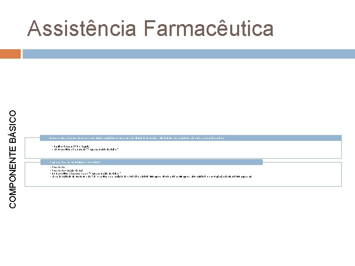 COMPONENTE BÁSICO Assistência Farmacêutica Medicamentos e insumos do Componente Básico adquiridos diretamente pelo Ministério