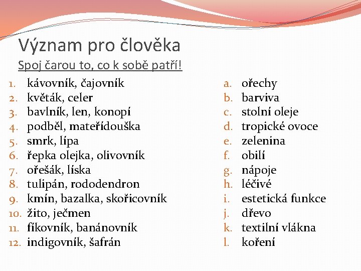 Význam pro člověka Spoj čarou to, co k sobě patří! 1. 2. 3. 4.