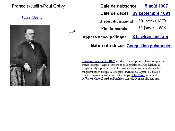 François-Judith-Paul Grévy Date de naissance 15 août 1807 Date de décès 09 septembre 1891