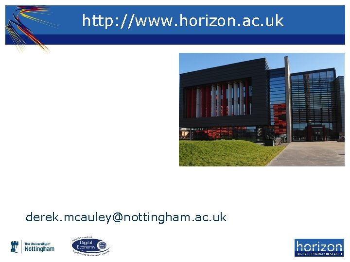  http: //www. horizon. ac. uk derek. mcauley@nottingham. ac. uk 