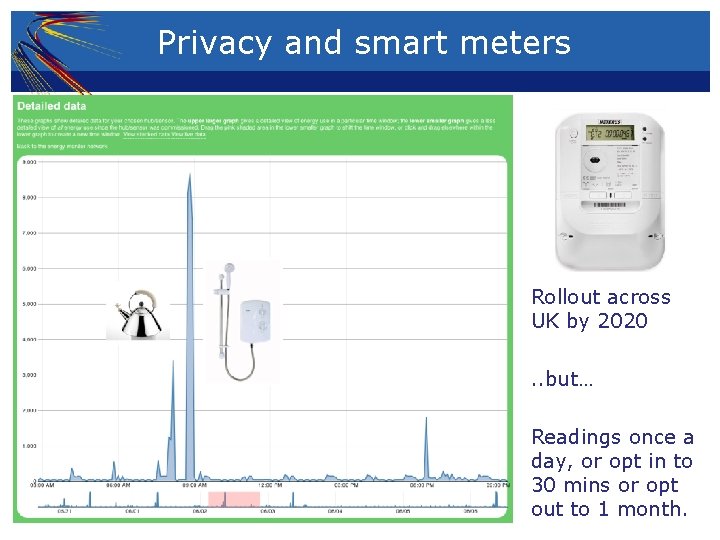Privacy and smart meters Rollout across UK by 2020. . but… Readings once a