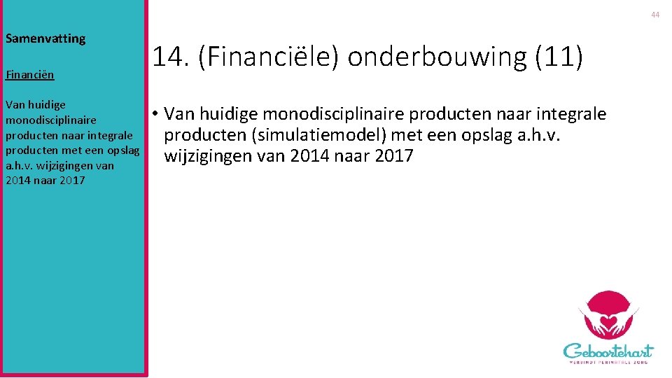 44 Samenvatting Financiën Van huidige monodisciplinaire producten naar integrale producten met een opslag a.