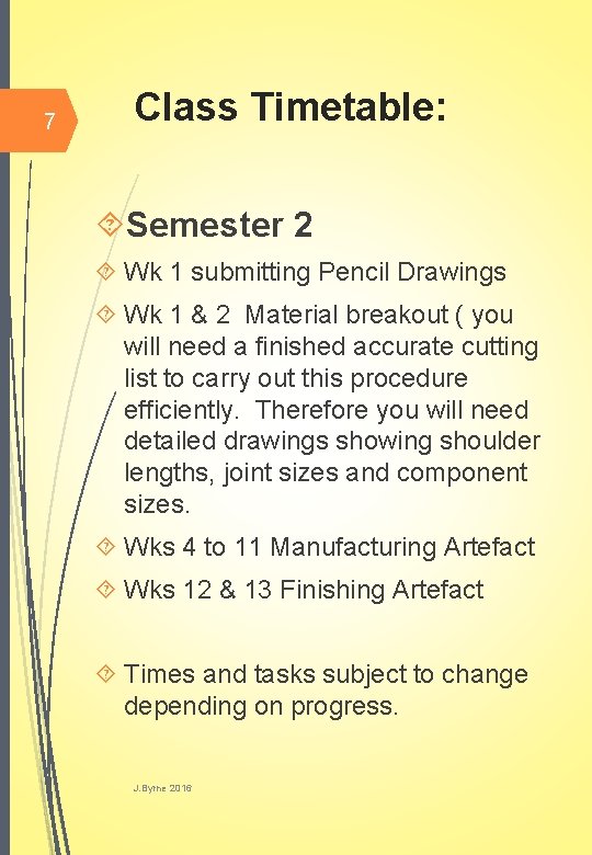 7 Class Timetable: Semester 2 Wk 1 submitting Pencil Drawings Wk 1 & 2