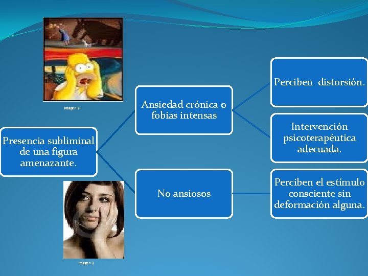 Perciben distorsión. Imagen 2 Ansiedad crónica o fobias intensas Presencia subliminal de una figura