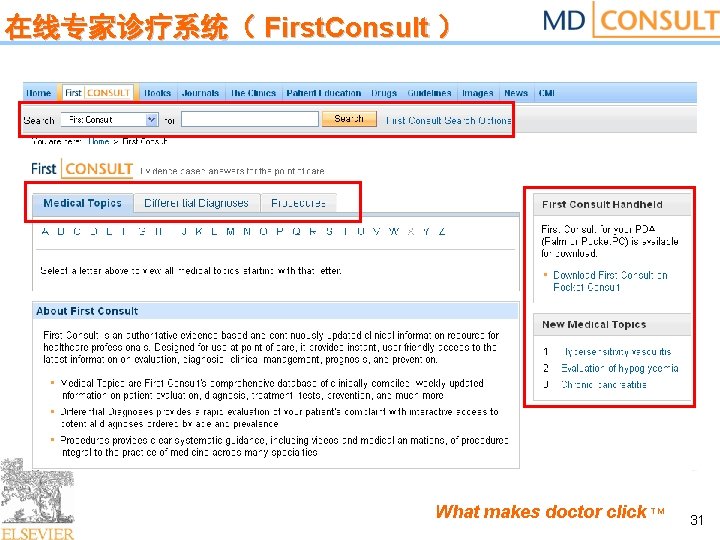 在线专家诊疗系统（ First. Consult ） What makes doctor click TM 31 