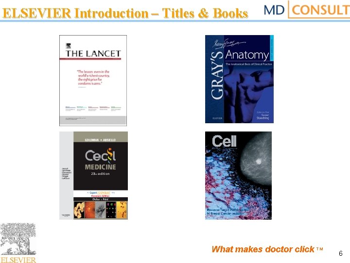ELSEVIER Introduction – Titles & Books What makes doctor click TM 6 