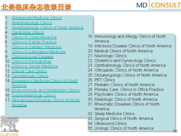 北美临床杂志收录目录 1. Adolescent Medicine Clinics 2. Anesthesiology Clinics 3. Anesthesiology Clinics of North America