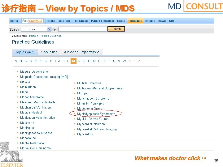 诊疗指南 – View by Topics / MDS What makes doctor click TM 65 