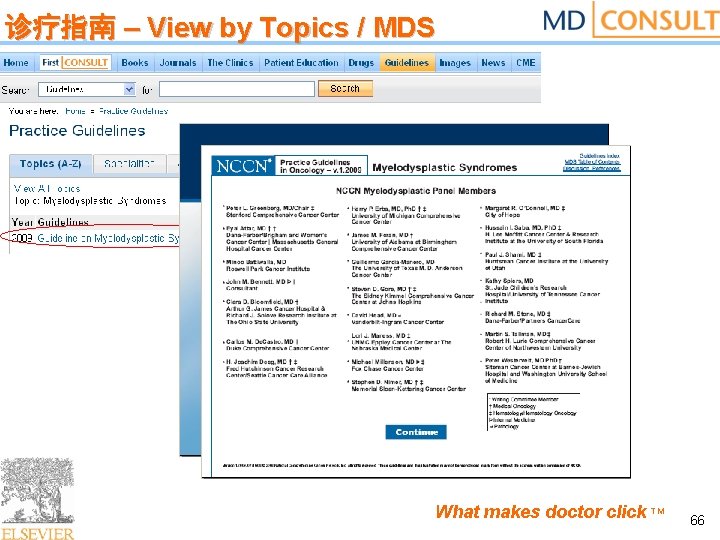 诊疗指南 – View by Topics / MDS What makes doctor click TM 66 