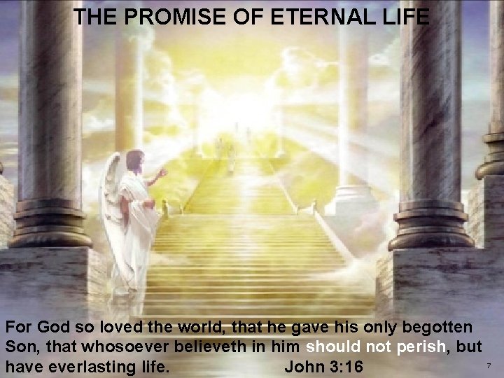 THE PROMISE OF ETERNAL LIFE For God so loved the world, that he gave