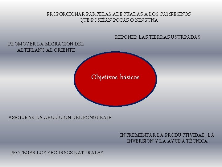 PROPORCIONAR PARCELAS ADECUADAS A LOS CAMPESINOS QUE POSEÍAN POCAS O NINGUNA REPONER LAS TIERRAS