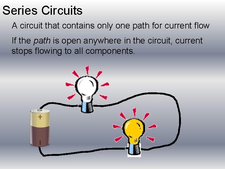 Series Circuits A circuit that contains only one path for current flow If the