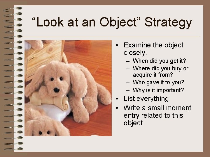 “Look at an Object” Strategy • Examine the object closely. – When did you