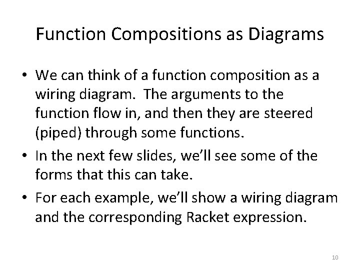 Function Compositions as Diagrams • We can think of a function composition as a